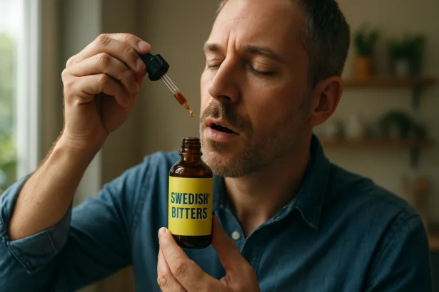 Muž používa švédske kvapky, prírodný elixír pre zdravie