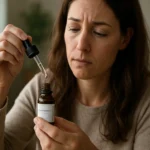 Žena používa kvapky Mastodynon na hormonálne problémy.