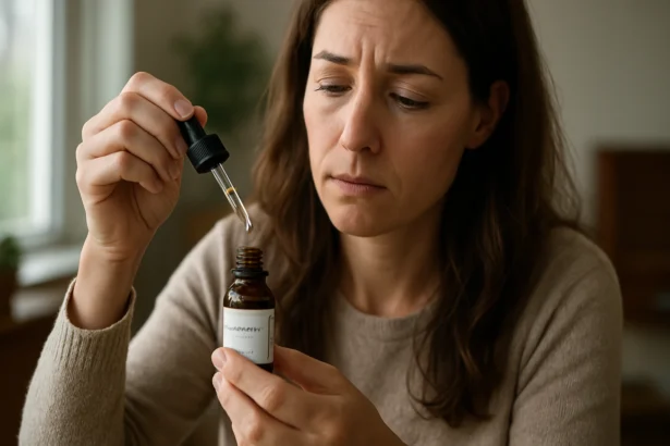 Žena používa kvapky Mastodynon na hormonálne problémy.