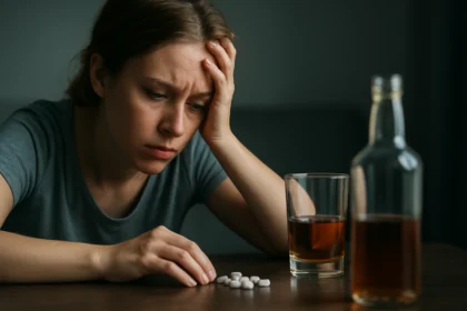 Žena sa obáva následkov kombinácie Xanaxu a alkoholu.