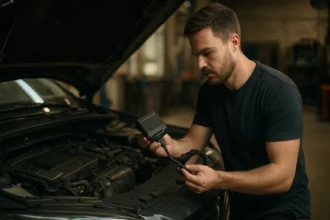 Muž inštaluje Tuningbox pre zvýšenie výkonu auta