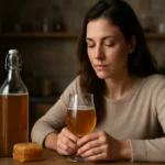 Žena si vychutnáva medovinu a odpočíva v intímnom prostredí.