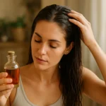 Žena s tekvicovým olejom pre zdravšie vlasy a pokožku hlavy