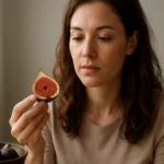 Žena skúma fige na zdravie a výživu.