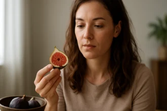 Žena skúma fige na zdravie a výživu.