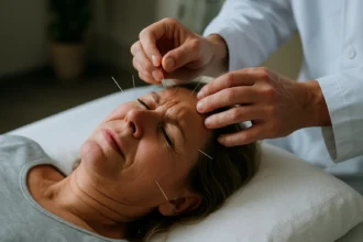 Žena podstupuje akupunktúru s odborníkom.
