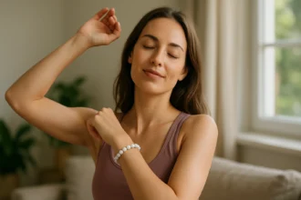 Žena s magnezitovým náramkom vyjadruje pohodu a energickú rovnováhu.