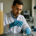 Laborant pracujúci s ionomeničovými živicami na čistenie vody