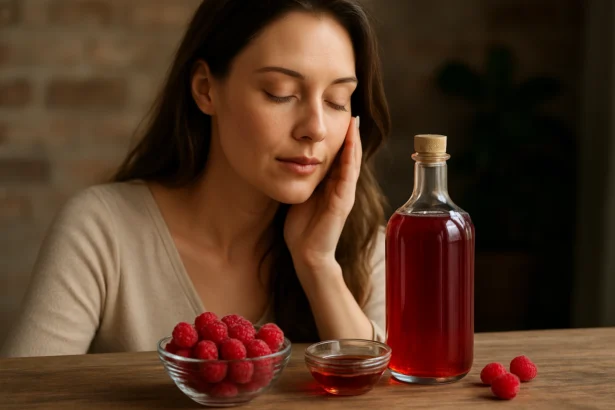 Žena s malinovým octom a malinami pre krásu a zdravie