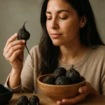 Žena s čiernou peruánskou makou a práškom z maky