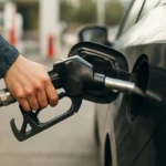 Osoba tankujúca benzín do auta s benzínovým kohútikom.