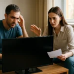 Pár frustrovaný pri sledovaní plazmového televízora