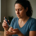 Žena si aplikuje inzulín na reguláciu hladiny cukru v krvi.