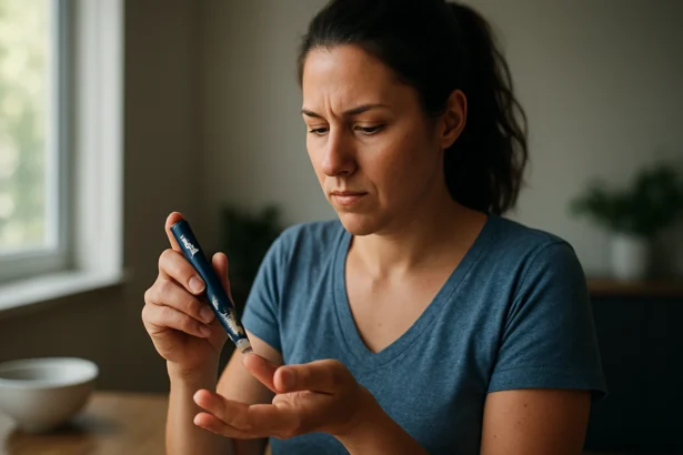 Žena si aplikuje inzulín na reguláciu hladiny cukru v krvi.