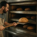 Pekár s etážovou pecou, ktorý pečie chlieb s dokonalou chrumkavou kôrkou.