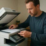 Muž nastavuje fénymásoló s otvoreným krytom a prázdnym papierom.