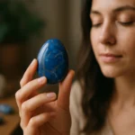 Žena s modrým jaspisom, symbolom energie a harmónie.