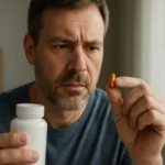 Muž skúma neonax kapsulu pred užitím