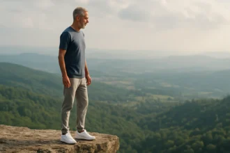 Muž stojaci na okraji skaly, symbol zlepšenia zdravia a pohybu