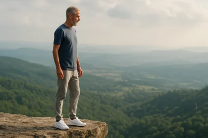 Muž stojaci na okraji skaly, symbol zlepšenia zdravia a pohybu
