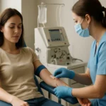 Žena daruje plazmu v zdravotníckom zariadení.