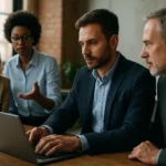 Skupina zamestnancov diskutuje o zručnostiach potrebných do roku 2025.