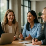 Skupina profesionálov diskutuje o diverzite a inklúzii na pracovisku.