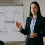 Žena predstavuje osobnú značku a jej základné prvky na školení.