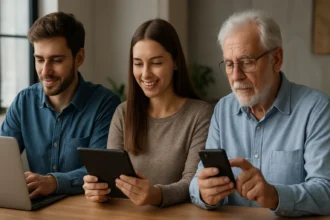 Rôzne vekové skupiny sa učia digitálne zručnosti spolu.