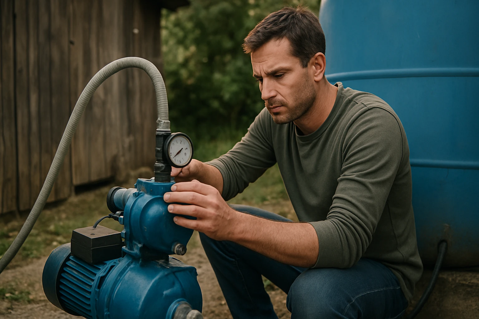 Muž kontroluje hydrofor pre efektívne zásobovanie vodou