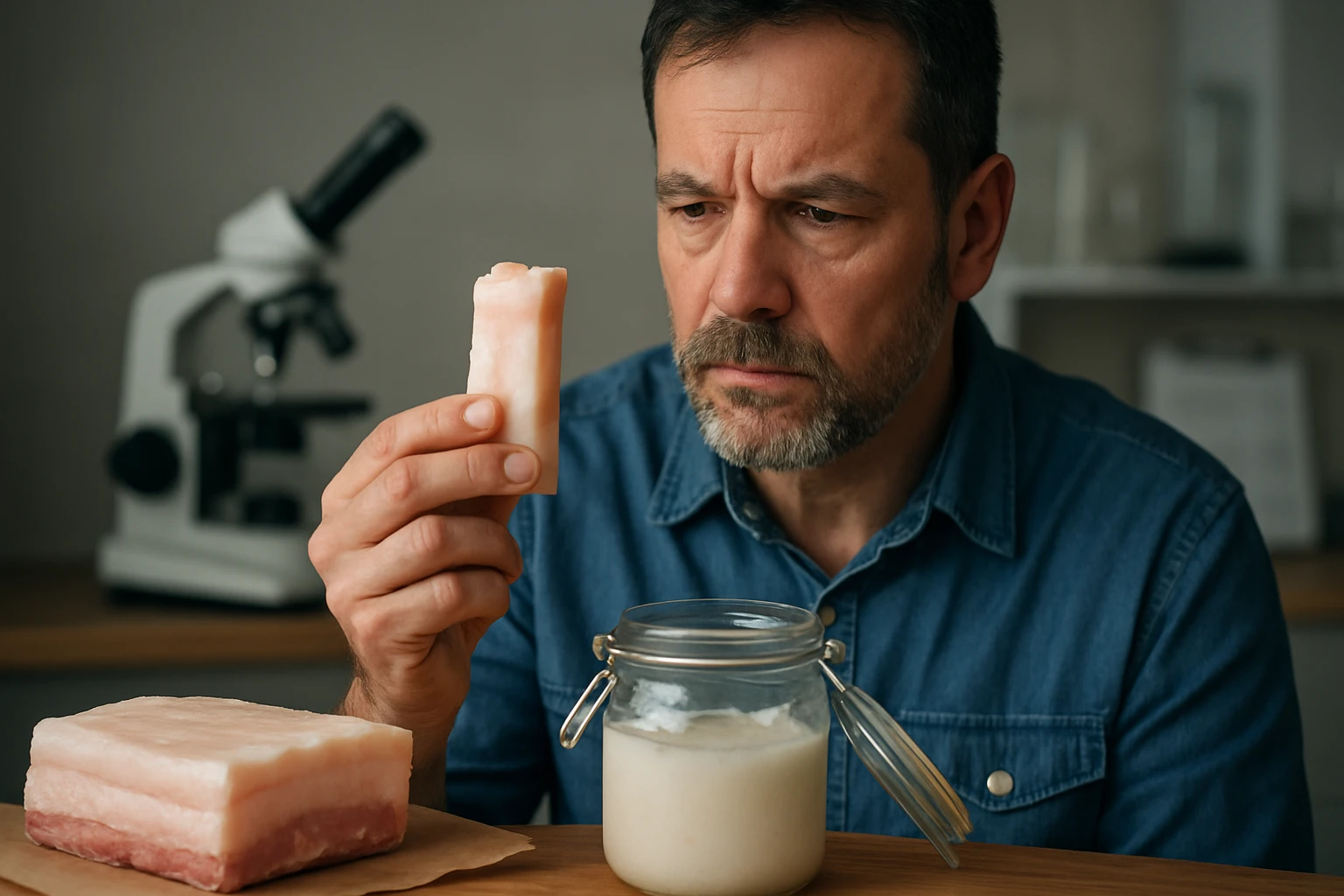 Muž skúma bravčovú masť a jej účinky na zdravie