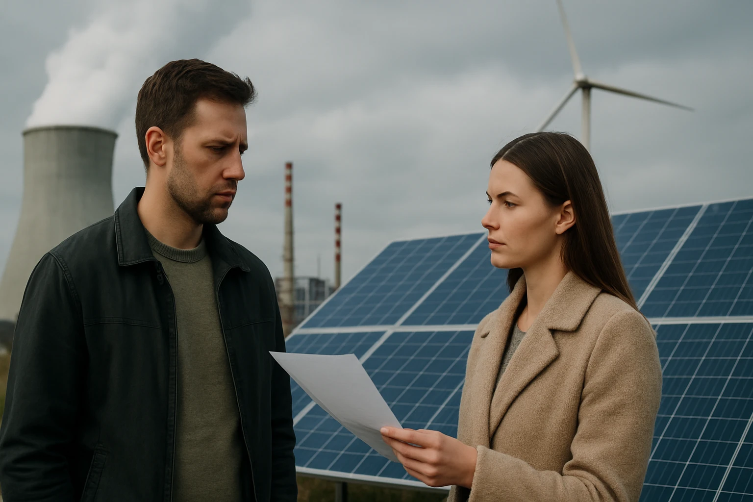 Diskusia o ekologických zdrojoch energie pri solárnych paneloch.