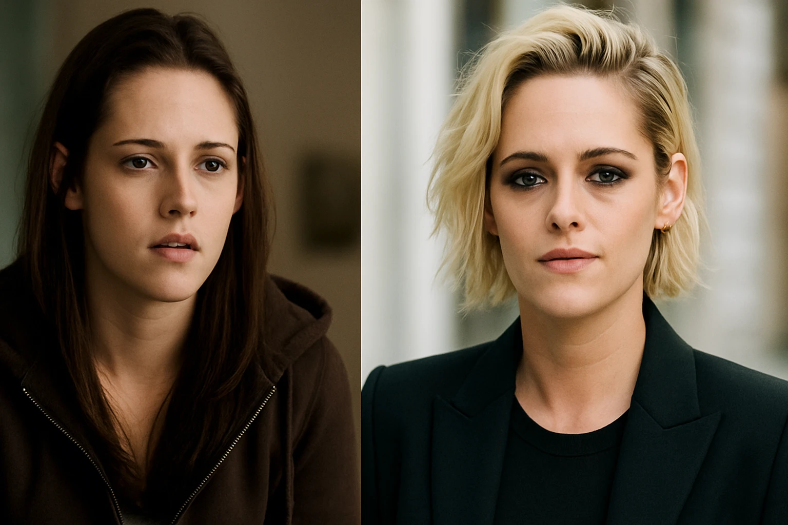 Porovnanie premeny Kristen Stewart z Twilight na súčasnosť.