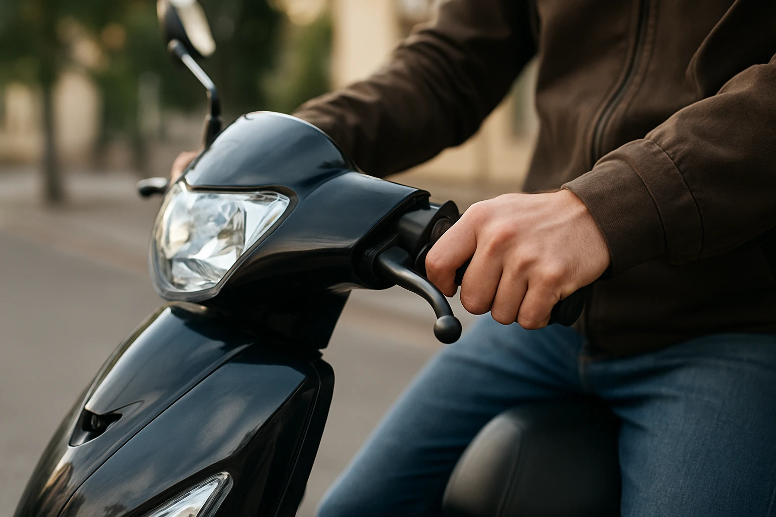 Osoba riadiaca skúter s elektrickým štartérom.