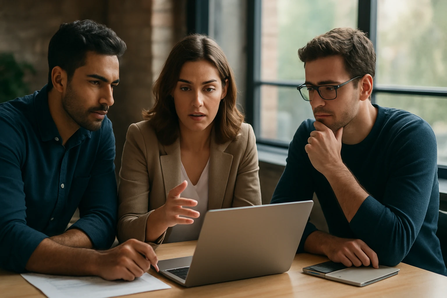 Tím diskutuje o strategických plánoch pre technologický startup.