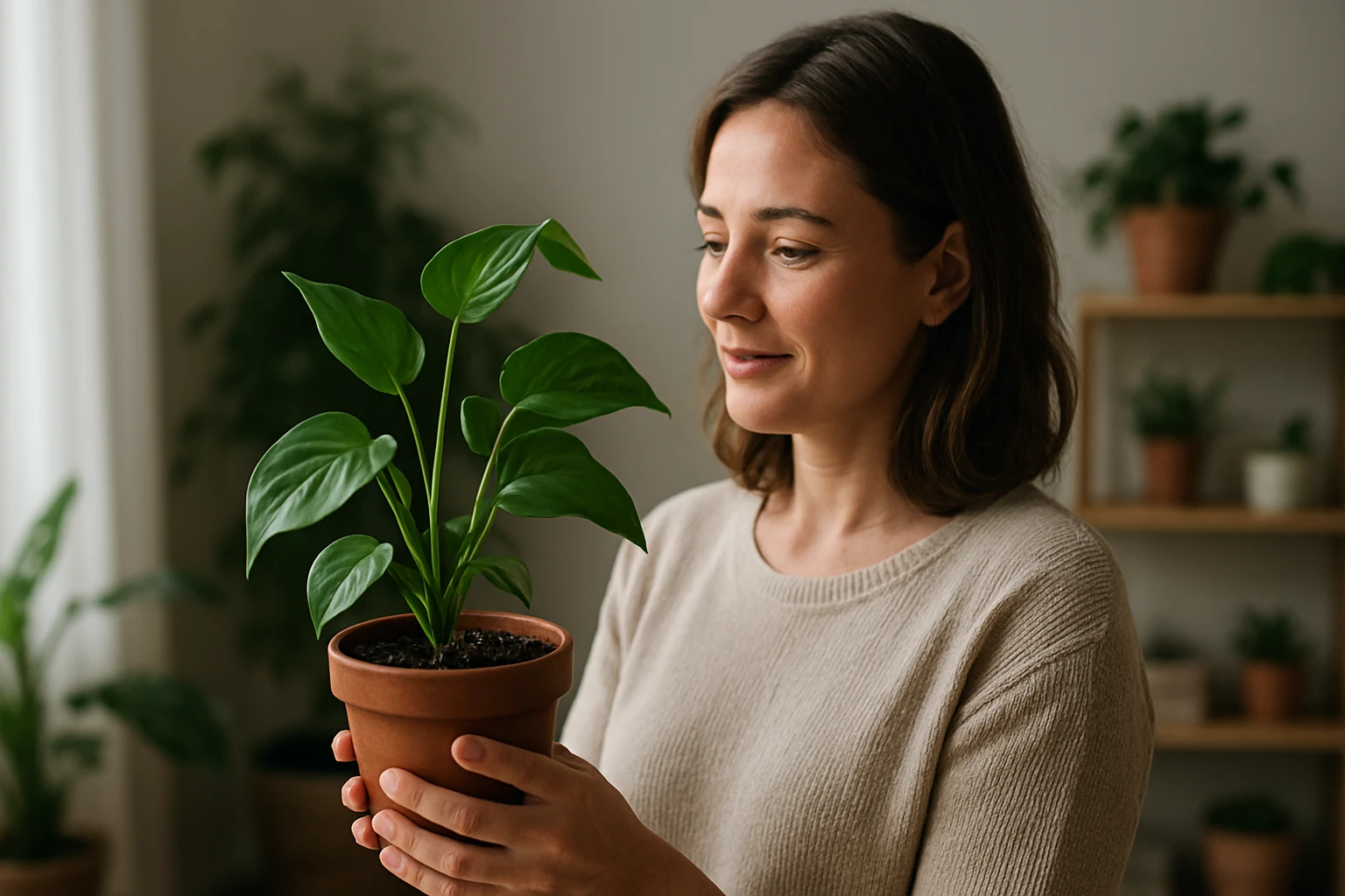 Žena s kvetom v kvetináči, objavujúca tajomstvá liečivých rastlín.