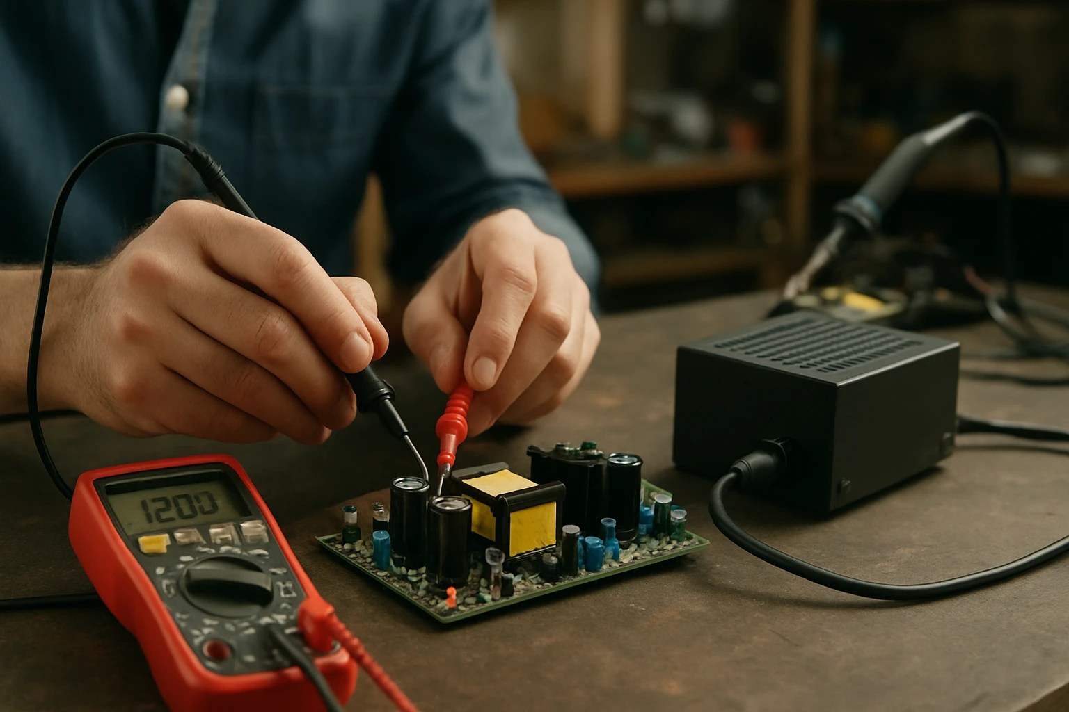 Technik meria obvod AC-DC konvertora s multimeterom